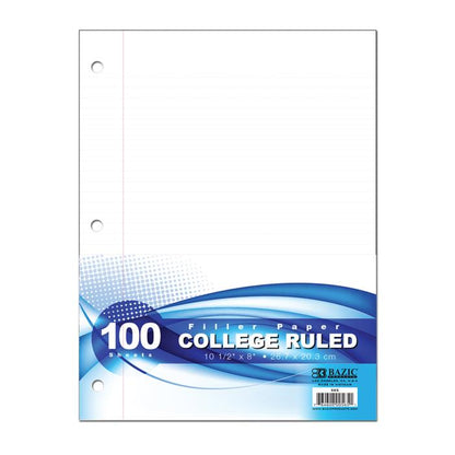 Loose-leaf college-ruled filler paper.