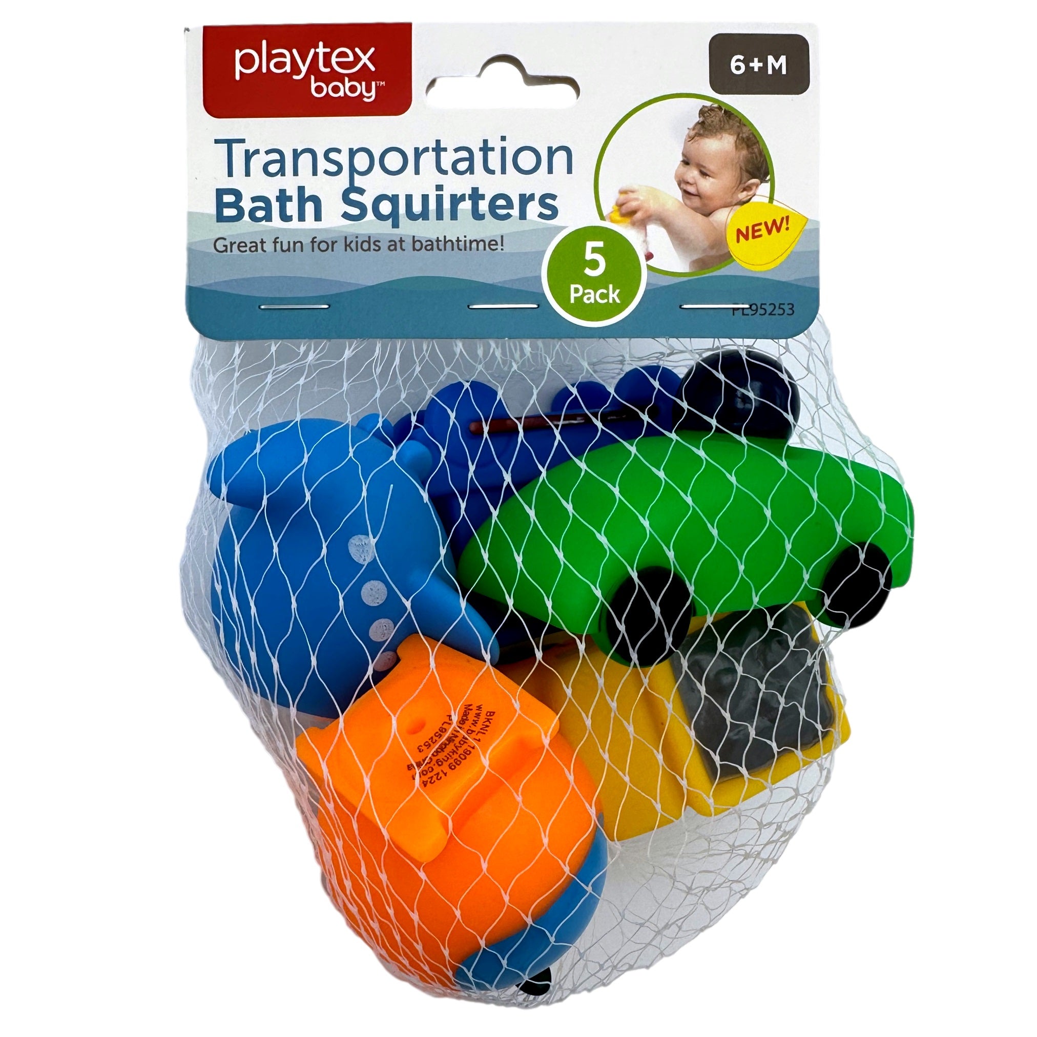 Mesh bag of transportation theme bath squirters